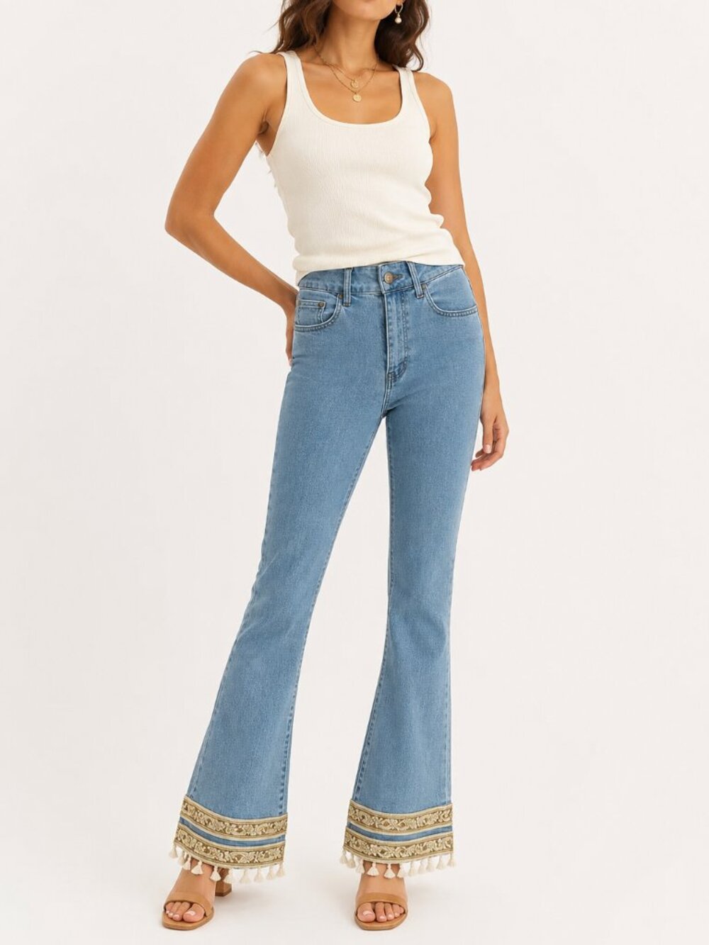 Show Me Your Mumu Miramar High Waist Edgewater Tassel Jeans 24 Crop Flare Boho